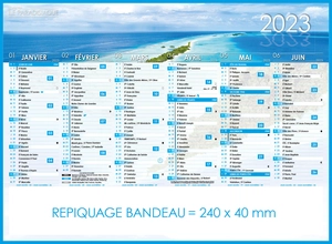 Calendrier bancaire 2025  ILES DE PARADIS format 27 x 21 cm - 6 mois par face personnalisable