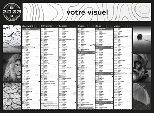 Calendrier bancaire 2025  NOIR & BLANC format 43 x 33 cm - 6 mois par face personnalisable