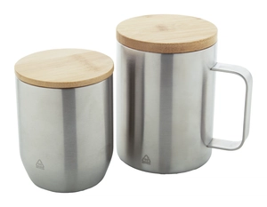 Mug thermos double paroi 350 ml - en inox recyclé et bambou personnalisable