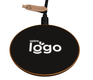 Chargeur à induction 10W en bois FSC, logo lumineux personnalisable