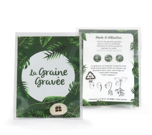 Graines gravées avec fiche d'instruction, sachet transparent personnalisable