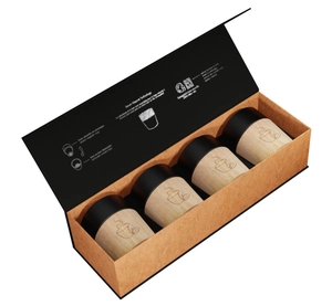 Coffret de 4 tasses en céramique et bois d'hévéa - base aimantée pour lavage personnalisable