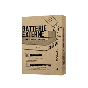 Batterie externe 5000 mAh en RPET et chanvre - Label GOTS et GRS personnalisable