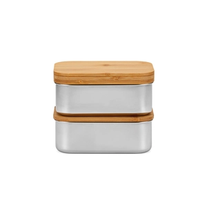 Boîte à déjeuner 1480 ml deux compartiments 1480 ml - Lunchbox en inox recyclé et couvercle bambou personnalisable