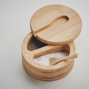 Boîte à sel et poivre en bambou avec cuillère intégrée personnalisable