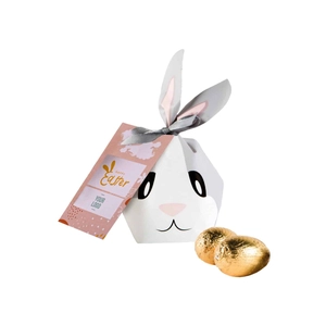 Boîte en forme de lapin personnalisable avec 5 œufs en chocolats personnalisable