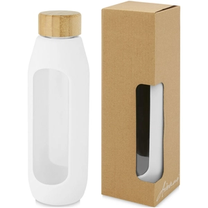 Bouteille d'eau 600 ml en verre borosilicate avec grip silicone personnalisable