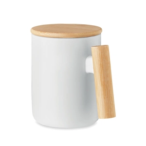 Mug en porcelaine avec couvercle et poignée bambou 380ml personnalisable