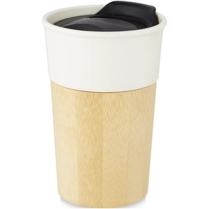 Mug en porcelaine et bambou 320 ml - Tasse avec couvercle anti fuite personnalisable