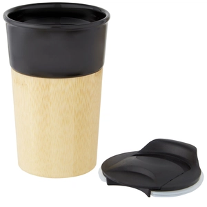 Mug en porcelaine et bambou 320 ml - Tasse avec couvercle anti fuite personnalisable