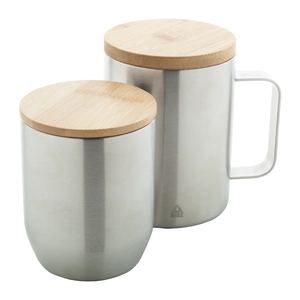 Mug thermos double paroi 350 ml - en inox recyclé et bambou personnalisable