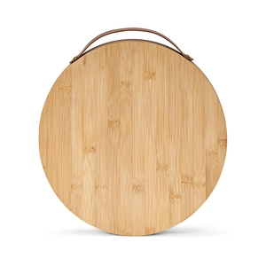 Planche en bambou ronde avec poignée de transport - inclus 3 couverts en inox personnalisable