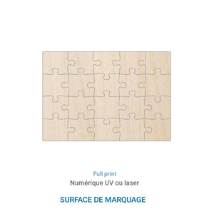 Puzzle rectangle en bois made in France - 20x14 cm personnalisable