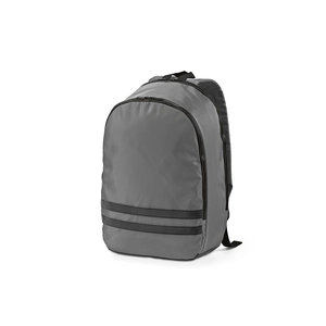 Sac à dos 18l en RPET avec compartiment pour PC - deux bandes noires réfléchissantes personnalisable