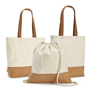 Sac shopping en coton reyclé et RPET avec fond en liège - Totebag 220g/m2 personnalisable