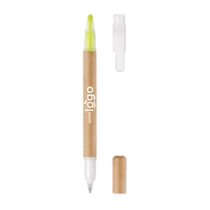 Stylo à bille en carton avec surligneur jaune - Stylo 2 en 1 personnalisable