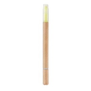 Stylo à bille en carton avec surligneur jaune - Stylo 2 en 1 personnalisable