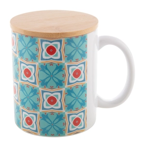 Mug céramique 300 ml avec son couvercle en bambou  personnalisable