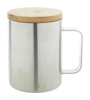 Mug thermos double paroi 350 ml - en inox recyclé et bambou personnalisable