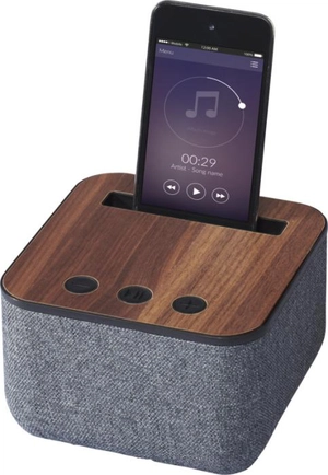 Enceinte Bluetooth en tissu et en bois personnalisable