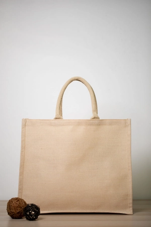 Sac jute et coton avec soufflet intégral de 18,5 cm - Sac cabas juco recyclable personnalisable