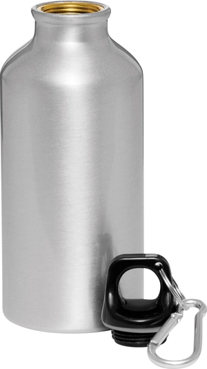 Gourde en aluminium avec mousqueton 400 ml - poignée plastique personnalisable