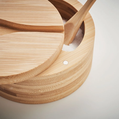 image du produit Boîte à sel et poivre en bambou avec cuillère intégrée