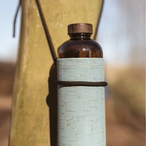 image du produit Bouteille en verre recyclé 600ml avec housse en liège - design retro