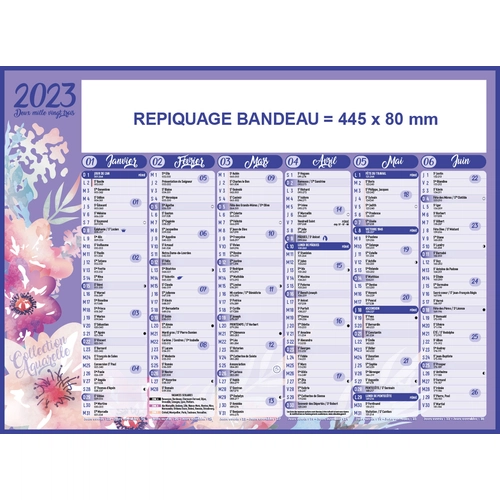 image du produit Calendrier bancaire 2025  AQUARELLE - format 55 x 40 cm - 6 mois par face