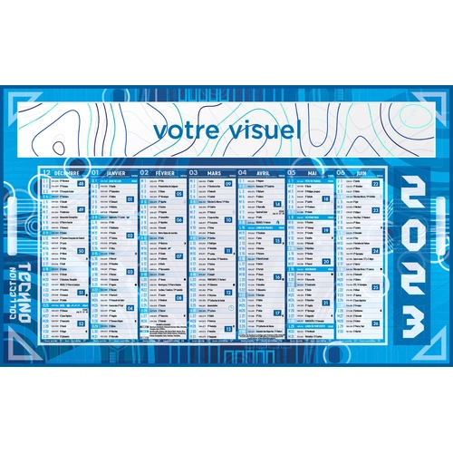 image du produit Calendrier bancaire 2025  TECHNO 65 x 40 cm - 7 mois par face