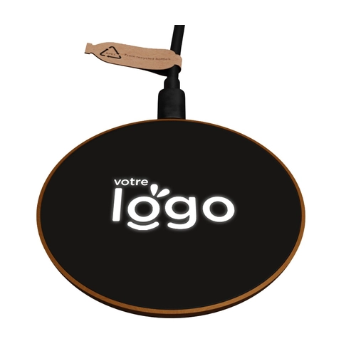 image du produit Chargeur à induction 10W en bois FSC, logo lumineux