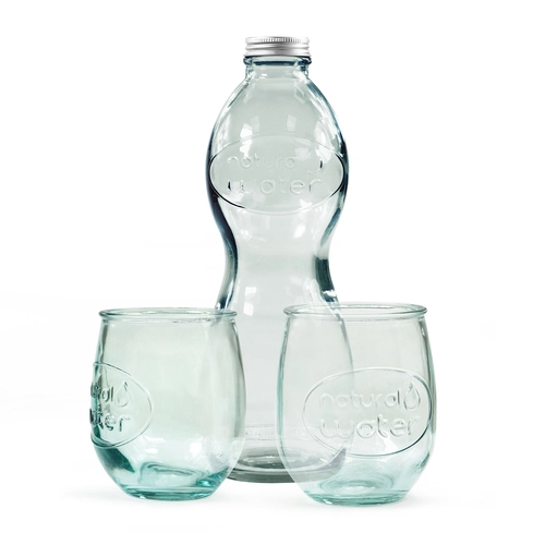 image du produit Coffret bouteille et 2 verres COMBIGLOU, en verre recyclé