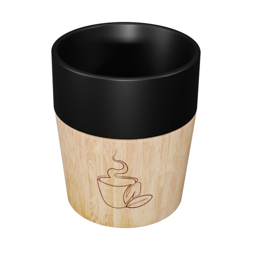 image du produit Coffret de 4 tasses en céramique et bois d'hévéa - base aimantée pour lavage