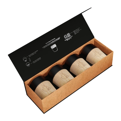 image du produit Coffret de 4 tasses en céramique et bois d'hévéa - base aimantée pour lavage