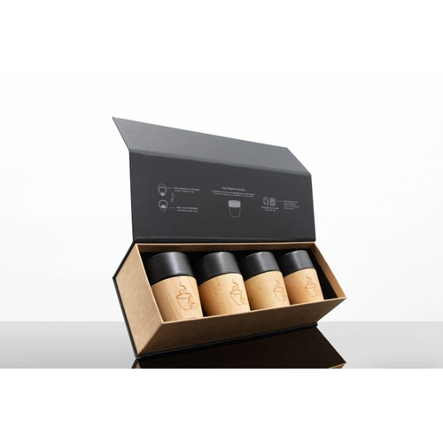 image du produit Coffret de 4 tasses en céramique et bois d'hévéa - base aimantée pour lavage