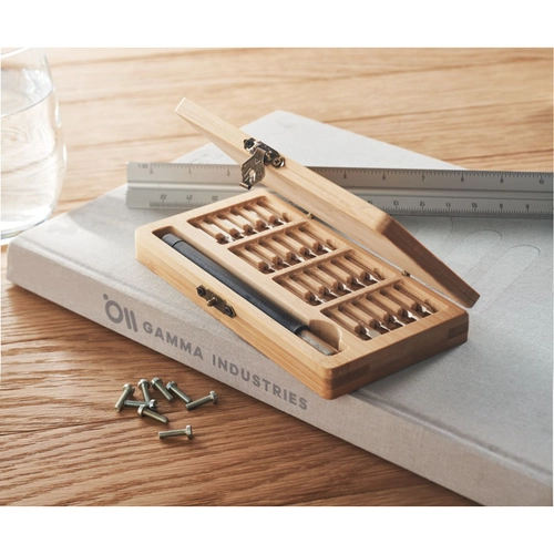 image du produit Kit d'outils de réparation avec étui en bambou - 24 pièces