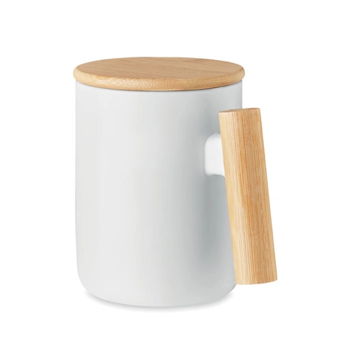 image du produit Mug en porcelaine avec couvercle et poignée bambou 380ml