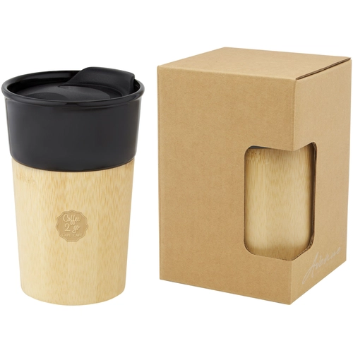 image du produit Mug en porcelaine et bambou 320 ml - Tasse avec couvercle anti fuite