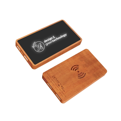 image du produit Powerbank 5000 mAh en bois d'érable FSC - logo lumineux