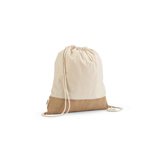 image du produit Sac à cordelettes en coton recyclé avec fond en jute - Sac pochon 180g/m2