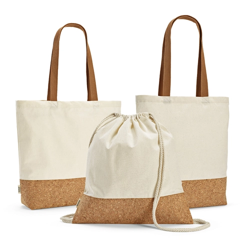 image du produit Sac shopping en coton reyclé et RPET avec fond en liège - Totebag 220g/m2