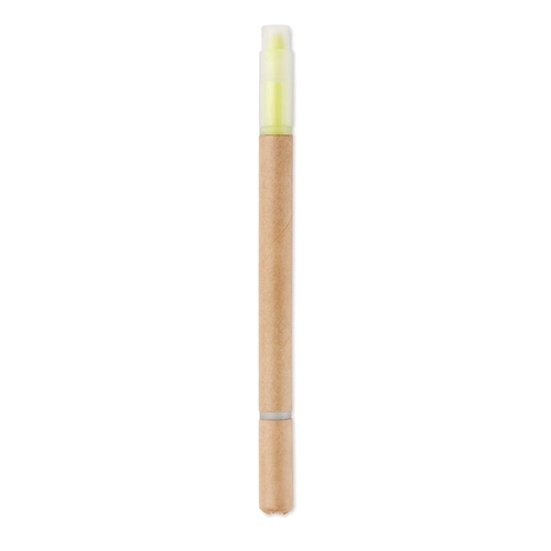 image du produit Stylo à bille en carton avec surligneur jaune - Stylo 2 en 1