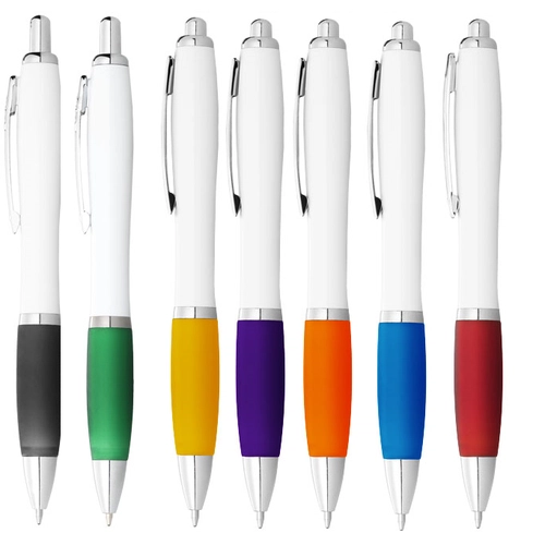 image du produit Stylo blanc personnalisé avec des grip de couleurs